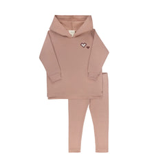 A front view of the Aurora cross-stitch 2-piece set in pink.