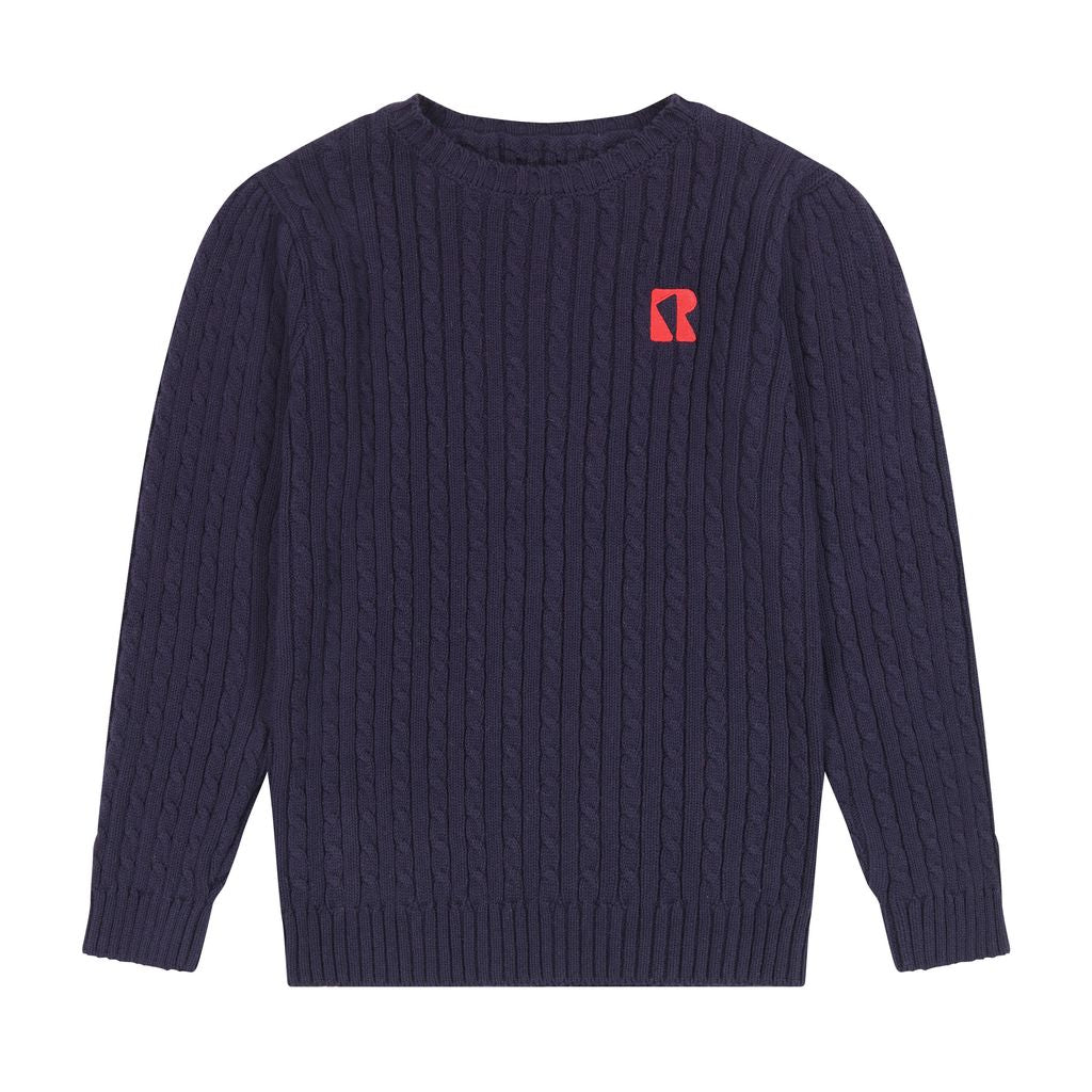 Retro Kid Navy Aspen Cable Knit Crewneck Sweater