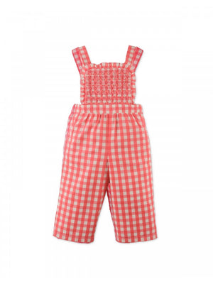 Red Baby Girls Gingham Smocked Overall