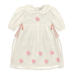 A front view of the Bebe Organic Fairy dress in a soft rose color.