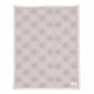 A front view of the Bebe Organic pink plaid patchwork organic cotton baby blanket.