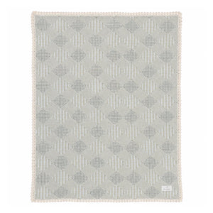 A front view of the Bebe Organic taupe plaid patchwork organic cotton baby blanket.