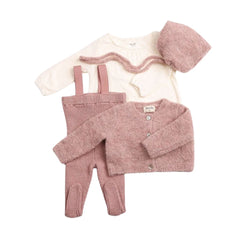 A front view of the elegant old rose Bee & Dee Textured Wool Ensemble.