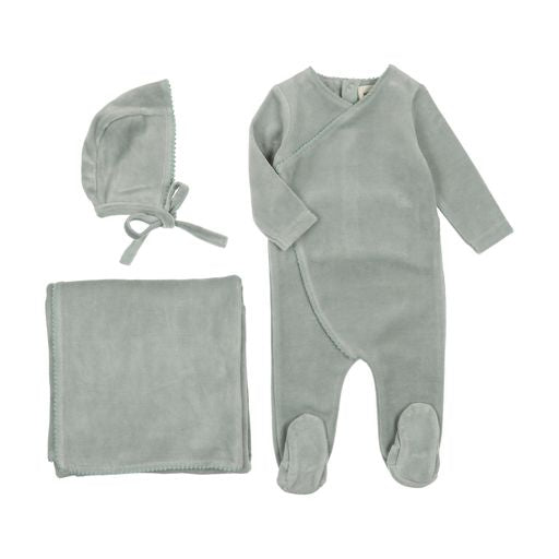 Mema Knits Powder Blue Pico Edge Velour 3 Pc Set
