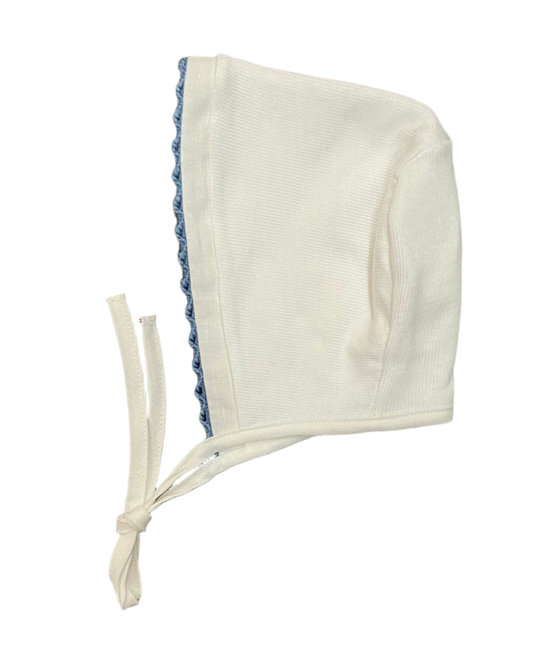 La Mascot White/Blue Trim Linen Bonnet