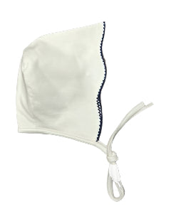 La Mascot White/Blue Picot Trim Bonnet