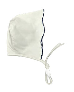 La Mascot White/Blue Picot Trim Bonnet