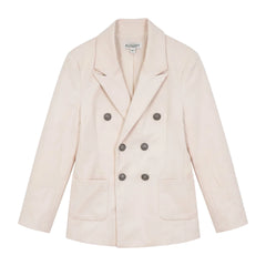 A front view of the Blumint cream velvet formal blazer for infants and toddlers.