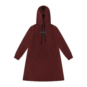 A front view of the Bopop burgundy red dress for children.