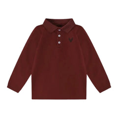 A front view of the Bopop burgundy cotton-blend polo shirt with embroidered emblem.