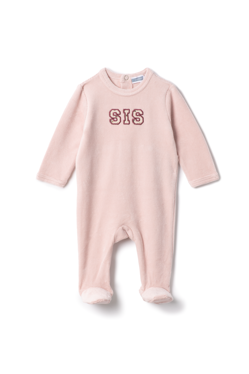 Whipped Cocoa Light Pink Baby Sis Velour Footie