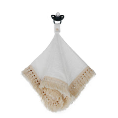 Doodalou - White - Muslin Boho Pacifier Blanket with Tassels