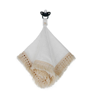 Doodalou - White - Muslin Boho Pacifier Blanket with Tassels