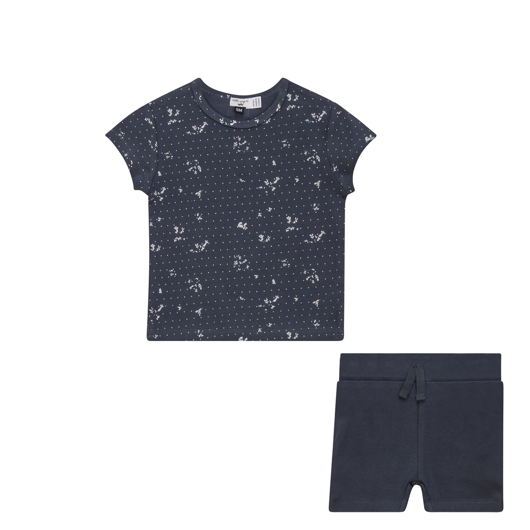 Little Fragile Light Ink Fine Rib Print Short 2 Pc Set