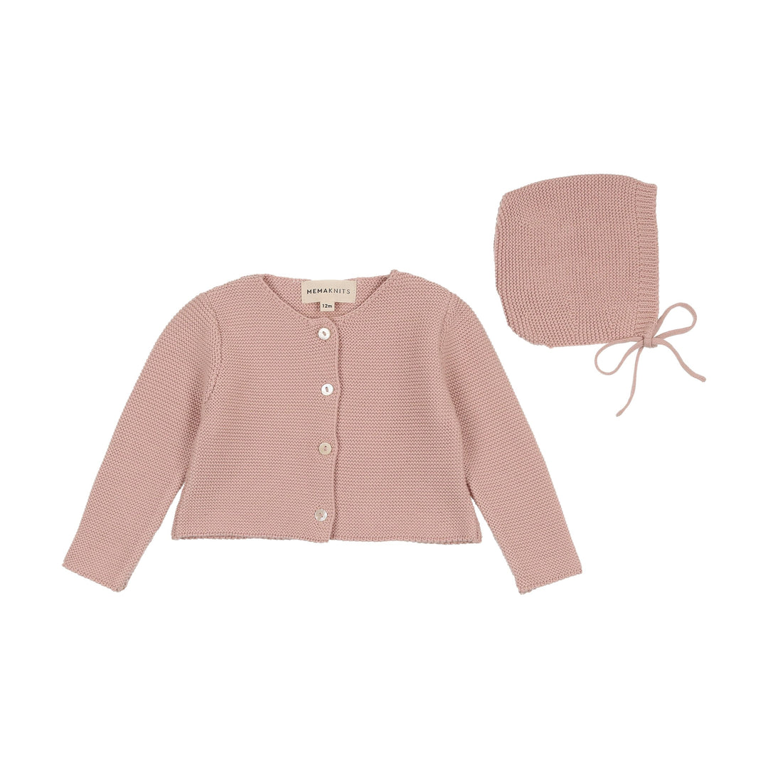 Mema Knits Rose Knit Cardigan + Bonnet