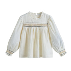 White blouse with lace details on a white background