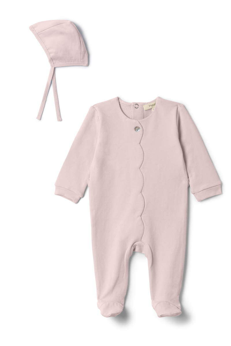 Fragile Baby Pink Scallop Detail Footie Set