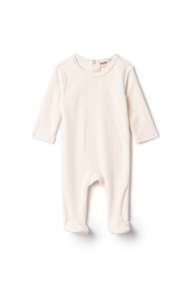 Mocha Off White Cable Textured Velour Footie