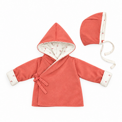 Cotton Pompom Mini Cherries Jacket+Bonnet Set Coral