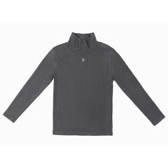 A front view of the Cottier grey knit turtleneck sweater for children.