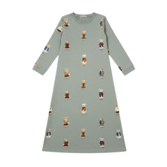 A flat-lay view of the Crew Lounge jade teddy pattern nightgown.