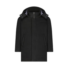 A front view of the Denali black wool coat for boys.
