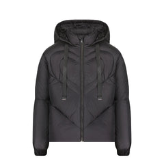 A front view of the Denali black heart-quilted coat for girls.