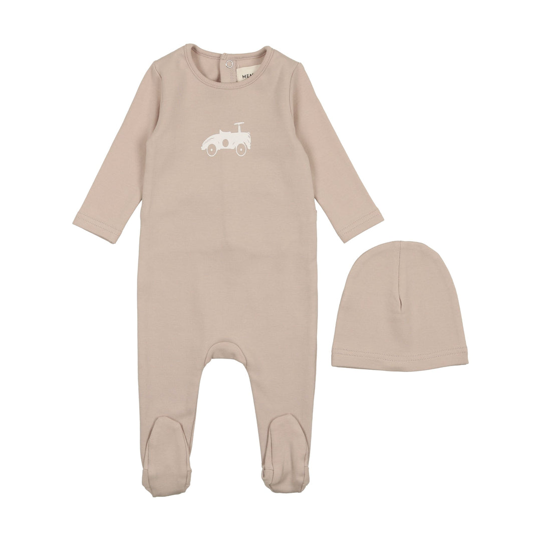 Mema Knits Oatmeal/Cream Car Footie + Beanie