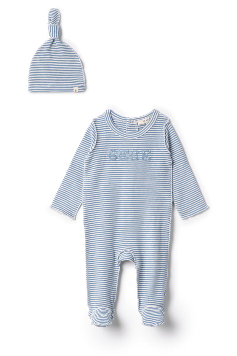 Fragile Blue Brushed Stripe Bebe Footie Set