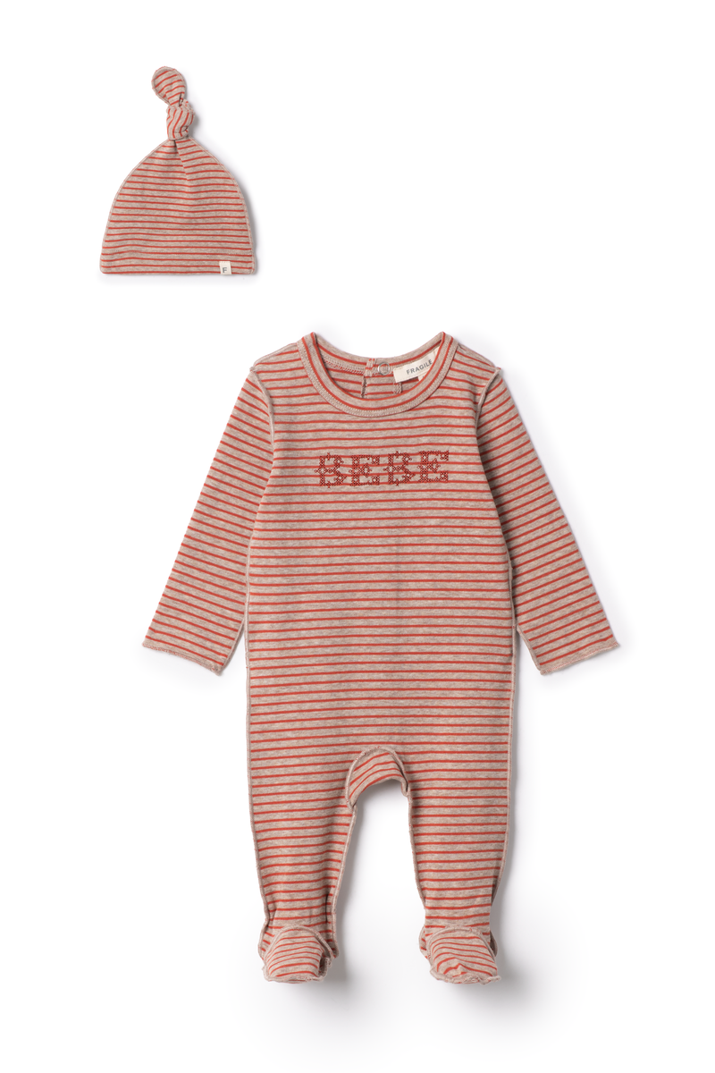 Fragile Rust Stripe Bebe Jersey Footie Set