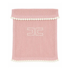 A flat-lay view of the Elisabetta Franchi English knit blanket in pink and ivory with border.