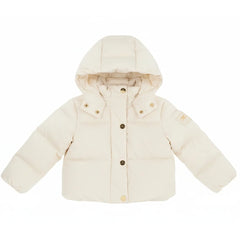 front view of the Elisabetta Franchi milk satin designer baby jacket.