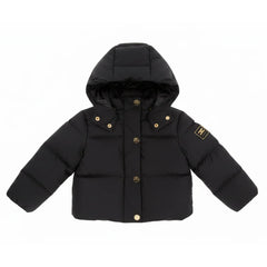 front view of the Elisabetta Franchi short black designer baby jacket.