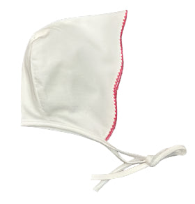La Mascot White/Fuschia Picot Trim Bonnet