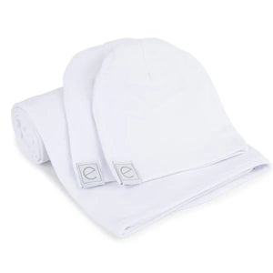Ely's & Co White Swaddle and Beanie Gift Set