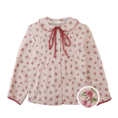 A front view of the Gingersnaps Caridad blouse featuring a delicate pink floral print.