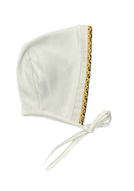 La Mascot White/Gold Trim Linen Bonnet