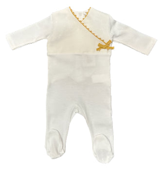 La Mascot White/Gold Linen Wrap Footie