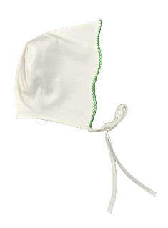La Mascot White/Green Picot Trim Bonnet