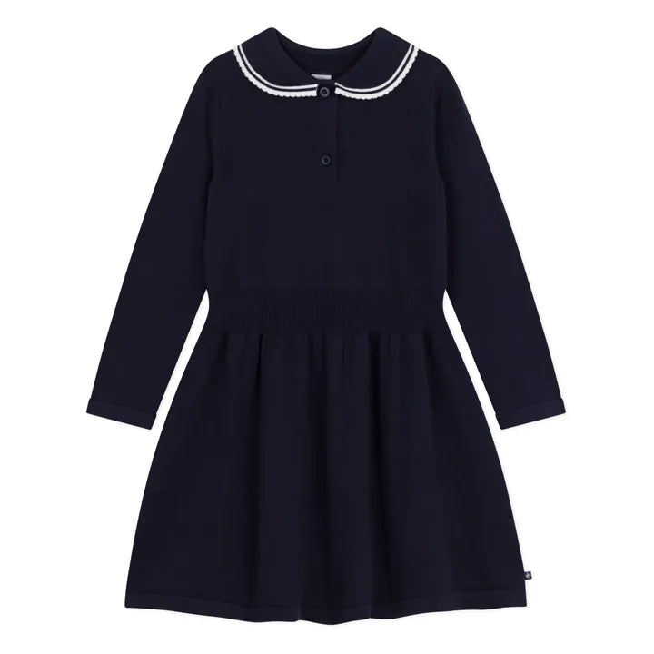 Petit Bateau Knit Waisted Dress With Collar