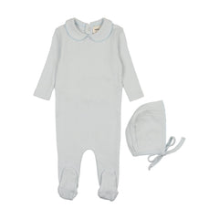 Mema Knits Light Blue Pointelle Footie + Bonnet