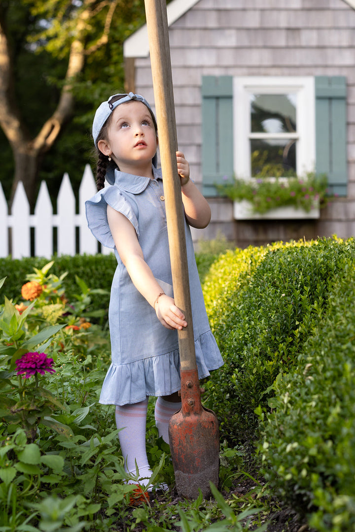 Mode Avant Light Denim Ruffle Dress
