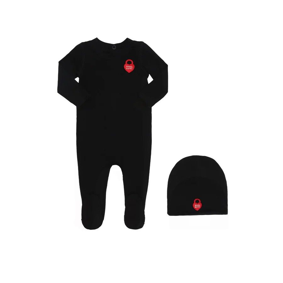 Parni Black Baby Heart Logo Footie