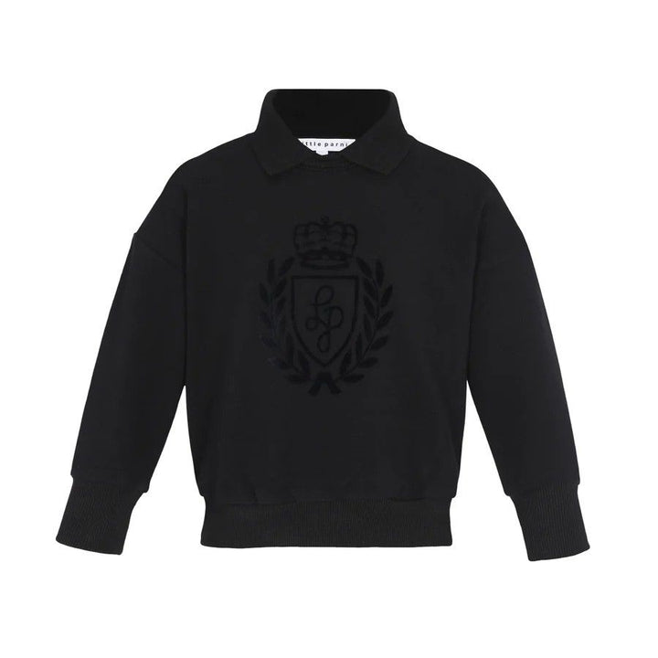 Parni Black Collar Sweatshirt with Logo Flocking
