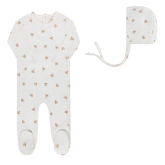 Ely's & Co Ivory Boys Velour Leaf Footie + Bonnet