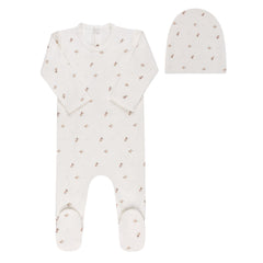 Aurora Ivory/Pink Floral Print Footie + Beanie