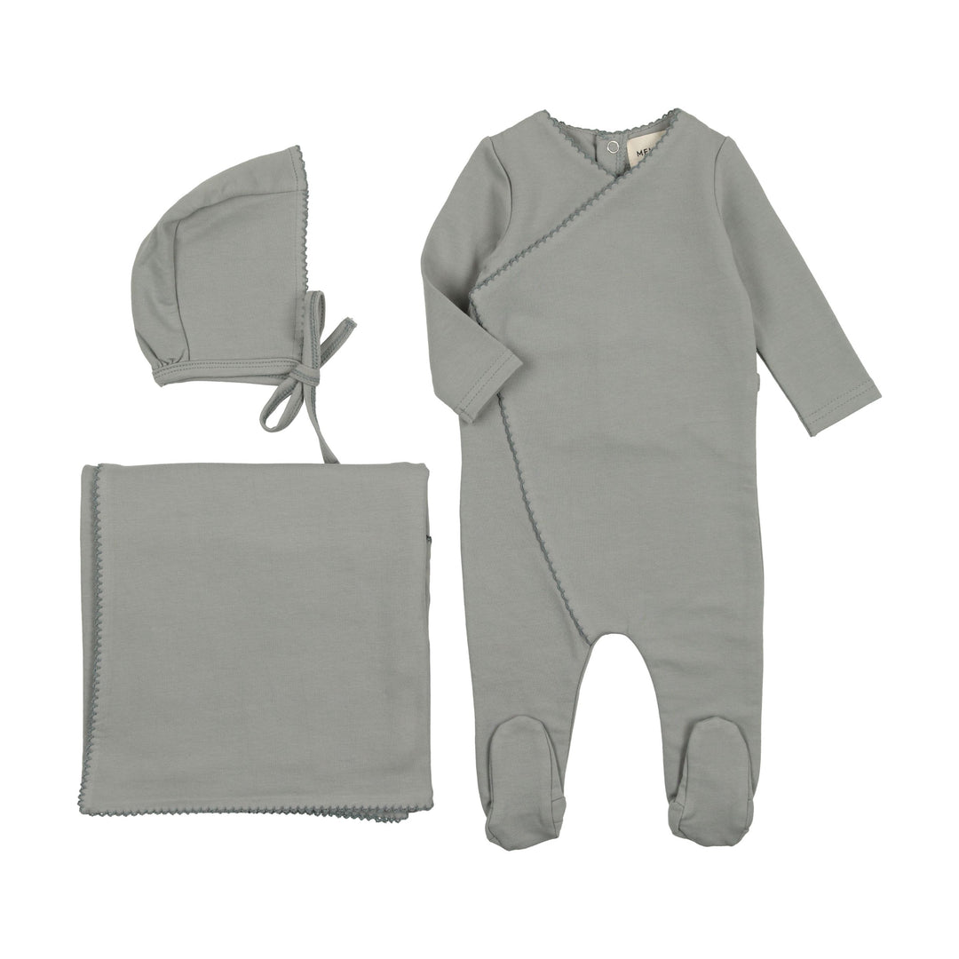 Mema Knits Powder Blue Picot Edge 3 Pc Set