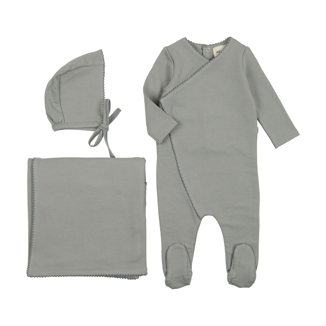 Mema Knits Powder Blue Picot Edge 3 Pc Set