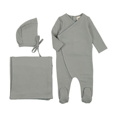 Mema Knits Powder Blue Picot Edge 3 Pc Set