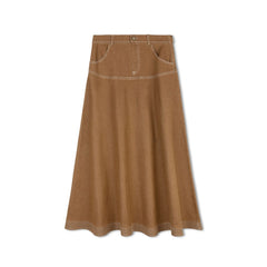 Byke Camel Wash Midi Denim Yoke Skirt